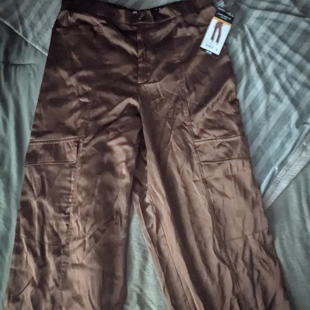 Woman's Brown Silky Cargo Pants